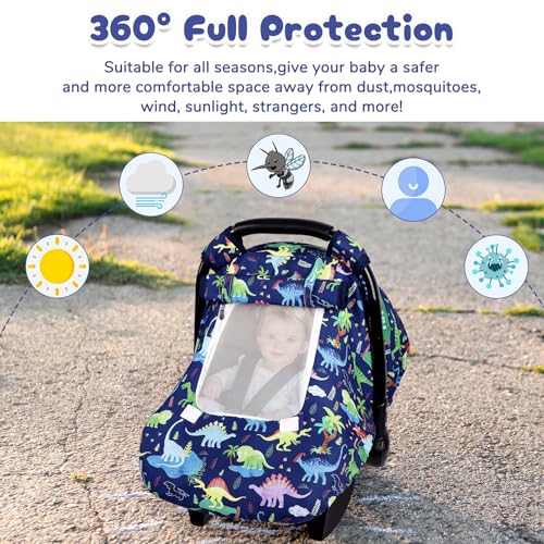 Image of Baby Car Seat Cover, Windproof Carseat Cover for Infant Boys, Infant Breathable Carseat Canopy, Compatible with Most Baby Car Seat, Dinosaur