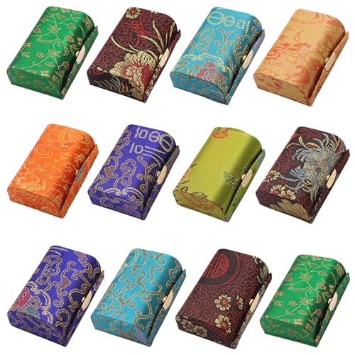 MIAO JIN 12PCS Lipstick Case with Mirror Lipstick Holder Storage Case Mini Portable Double Branch Floral Jewelry Cosmetic Case (Random Color)