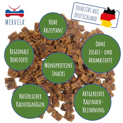 MERVELA® Premium Pute Kauwürfel für Hunde, 500g - Ideal als Trainingsleckerli | 100% Natürliches Putenfleisch | Hypoallergen für Sensible Hunde | Made in Germany
