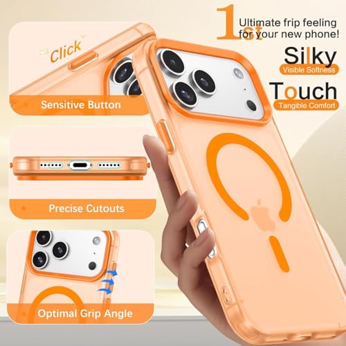 Image of VONZEE iPhone 17 Pro Translucent Matte Back Cover, MagSafe Compatible Magnetic Wireless Charging Support, Shockproof Anti-Fingerprint Protective Phone Case, Slim Durable Design, Cosmic Orange
