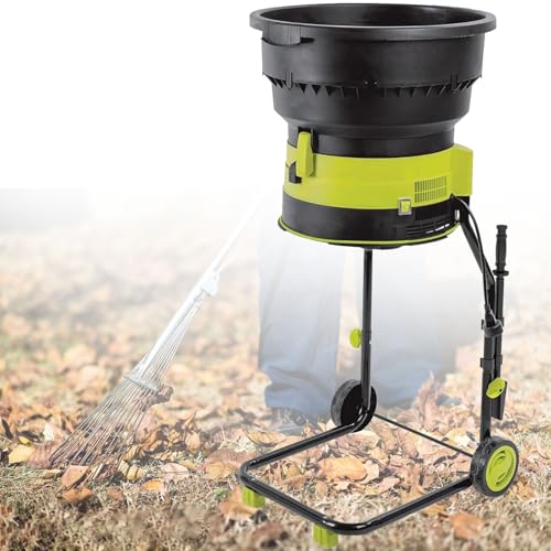 Trituradora de hojas eléctrica, trituradora de jardín, trituradora de hojas eléctrica con cable, con rastrillo de hojas, bolsa de almacenamiento, para limpieza de jardín,10mpowercord