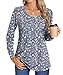 Anydoll Women Tops 2026 Fall Long Sleeve Tops Dressy Casual Blouse Trendy Ruched Shirts Fashion Tee Navy Floral Medium