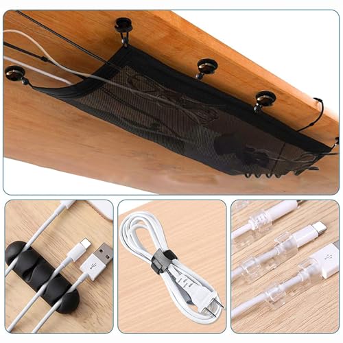 Red de gestión de cables para debajo del escritorio, malla de privacidad para organización de cables, organizador de cables para estación de trabajo, red flexible para gestión de cables debajo del escritorio para hogar y oficina, 27×10 pulgadas, negro miniatura 7