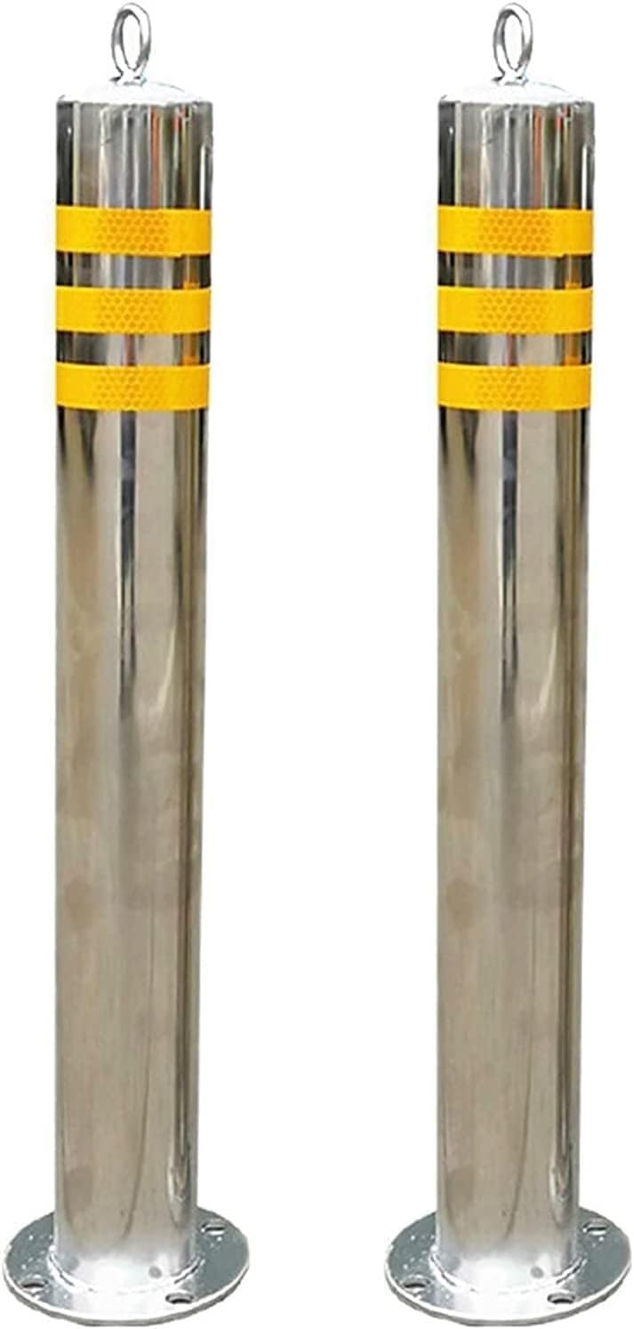 HCZKIUJY Parking Bollard Heavy Stainless Steel Parking Barrier Bollard Post 2 Pack with Reflective Strips for Commercial Or Private Use for Private Parking (Silver 800x76mm)