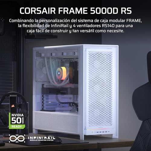 Miniatura 2 de CORSAIR Frame 5000D RS Caja Modular Mid-Tower de Gran Flujo de Aire para PC – 4X Ventiladores RS Preinstalados, Sistema de Montaje de Ventiladores InfiniRail – Blanc