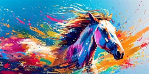 Broderie diamant cheval coloré 5D, l'activité manuelle adulte pour décorer le salon