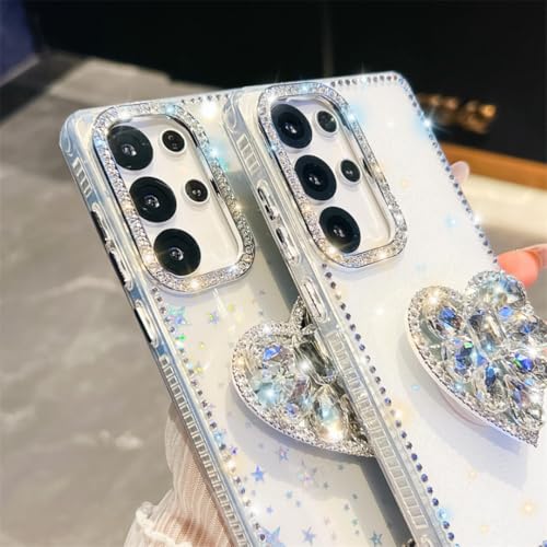 Coque Galaxy S25+ transparente à paillettes avec motif étoiles et amour chic - 4