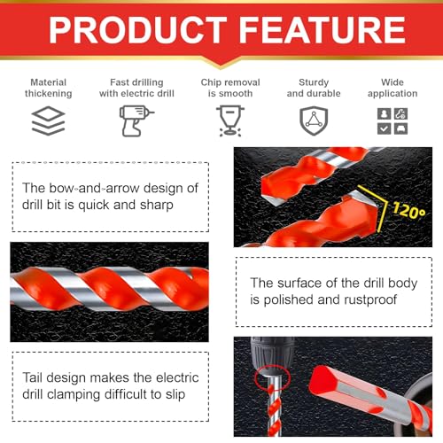 10 PCS Tungsten Carbide Masonry Drill Bit Set for Metal Steel Porcelain Ceramic Tile Concrete Brick Plastic Wood 3-12mm Tipped High Speed Carbide Shockproof Hammer Tile Concrete Drill Bit 5 10 PCS Tungsten Carbide Masonry Drill Bit Set for Metal Steel Porcelain Ceramic Tile Concrete Brick Plastic Wood 3-12mm Tipped High Speed Carbide Shockproof Hammer Tile Concrete Drill Bit - Image 5