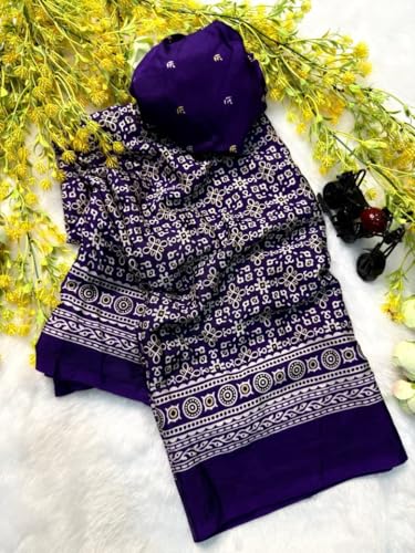 Image of SATIKA VASTRAM Modal Silk Ajrakh Saree Bandhani Design Crepe Printed Designer Pallu Attach Blouse Piece