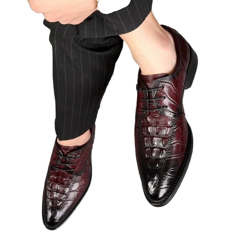 Mens Top Grain Leather Dress Shoes Lace-Up Business Formal British Style Crocodile Pattern Pointed Toe Oxford2