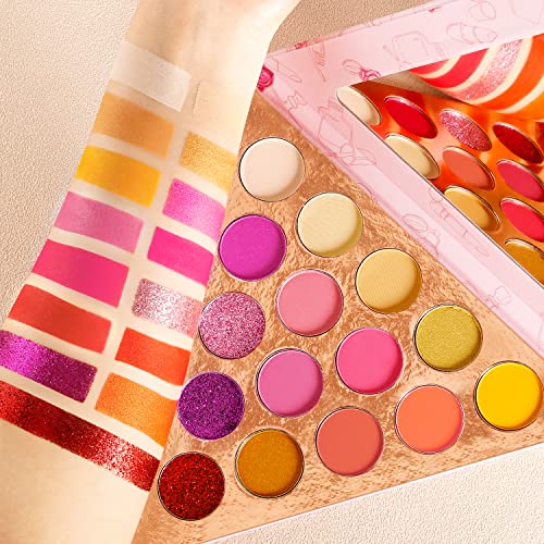 Nude Gold Red Eyeshadow Palette - Pizza, Long Lasting Fall Warm Eyes Makeup, Yellow Orange Red Purple Matte Glitter Eye Shadow Pallet, Highly Pigmented Velvet Metallic Sunset Eyeshadow, Cruelty Free #TOP4