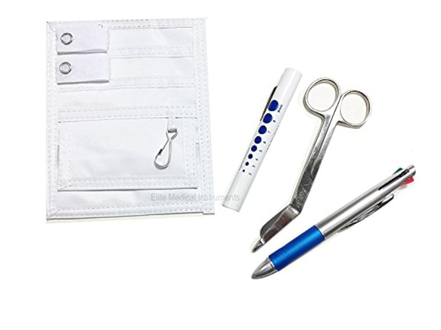EMI Nurse WHITE Pocket Organizer 4 Piece Kit - Pocket Organizer, Lister Scissors, LED Penlight, and Chart Pen