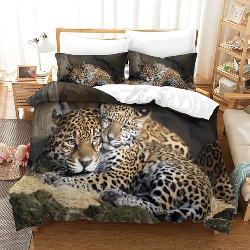 Housse de couette jaguar imprimé 3D microfibre parure de lit 140x200cm fermeture éclair - 3