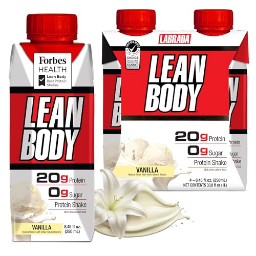 Image of Lean Body Ready-to-Drink Vanilla Protein Shake, 20g Protein, Whey Blend, 0 Sugar, Gluten Free, 22 Vitamins & Minerals, (Recyclable Carton & Lid - Pack of 4)