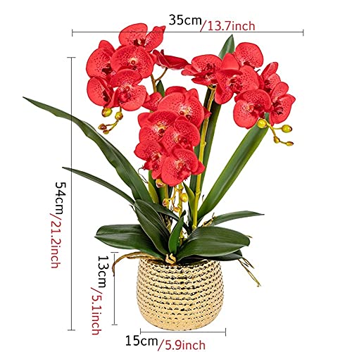 Orquídea artificial roja de 54cm con jarrón para rincones sin luz natural 7