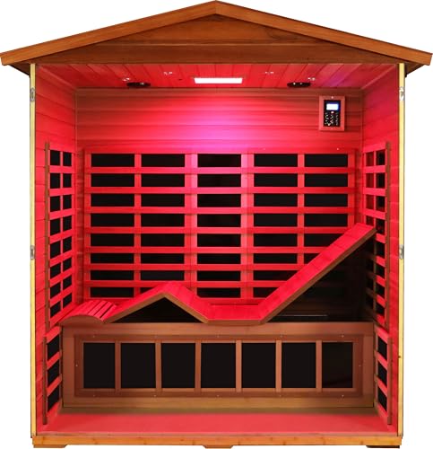 Image of LTCCDSS Ultra-Low EMF Full Spectrum Outdoor Sauna 3-Person, Mahogany Far Infrared Saunas for Home, Near&Mid-IR Light, EMF 0.1-1mG, Bluetooth & Chromotherapy, 81.1 * 45 * 83.5 inch