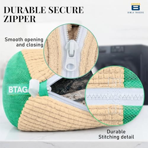 Image of Btag Reusable Shoe Laundry Bag for Washing Machine & Dryer | Plush Zippered Washing Pouch for Sneakers, Baby Items & Delicates (Beige) Pack of -1