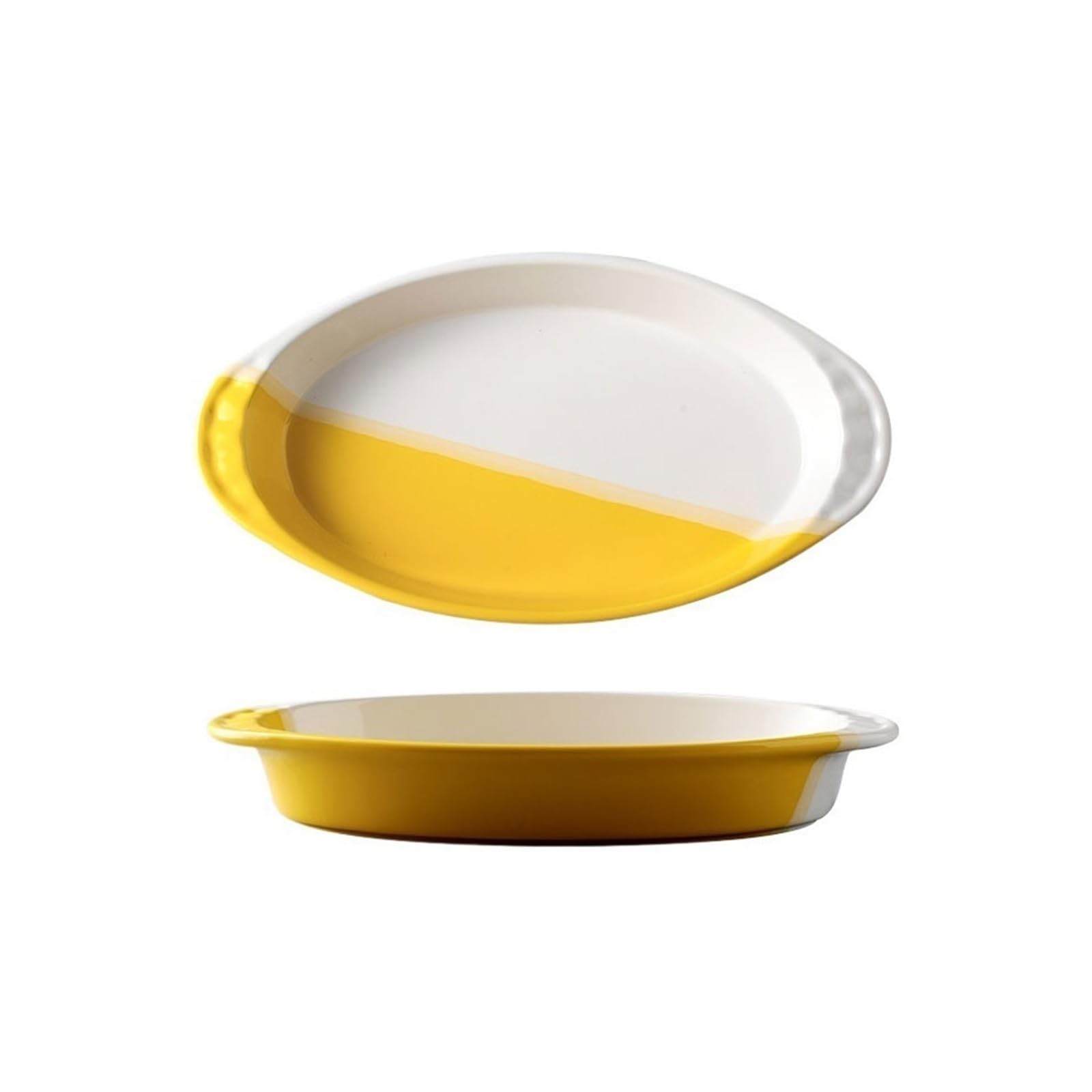 OLSKFUH Kitchen Creative Baking Dish Ceramic Cheese Baked Rice Plate Microwave Binaural Vegetable Tableware Household Bowl Cooking,Yellow-14inches
