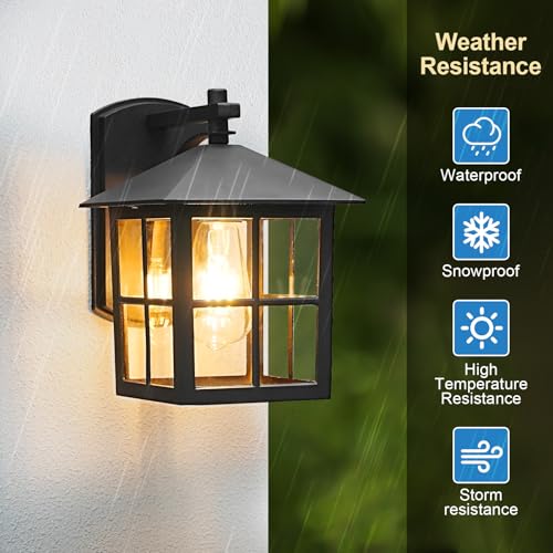 Black Outdoor Wall Light for Porch Courtyard Corridor Hallway Doorways Patio, Waterproof Outside Wall Sconce Lights Fixture, Aluminum Exterior Lantern Wall Mount Wall Lamp, 2 Pack