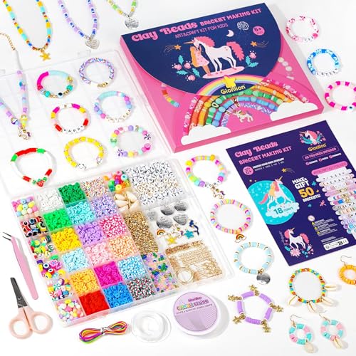 Image of Gionlion Bracelet Making Kit for Girls 8-12, Arts and Crafts for Jewelry Making Supplies Kit with 198Pcs Letter Beads, Unicorn /Mermaid DIY Birthday Gifts