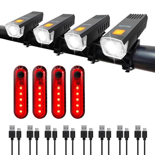 KunHe Luces para Bicicleta Recargables USB-C Delantera y Trasera 8 Unidades Negro
