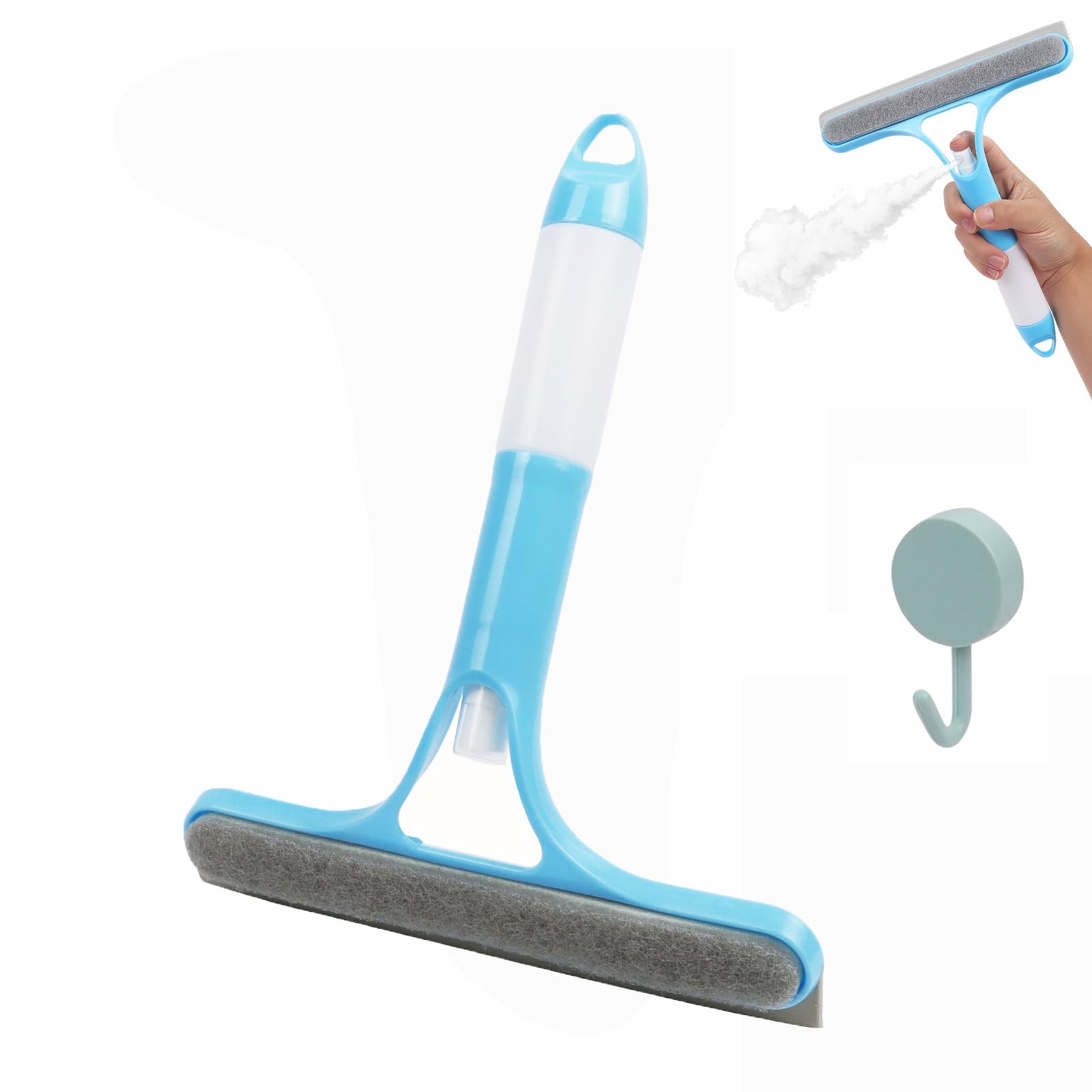 Shower Screen Wiper with Spray, 3 in 1 Window Glass Screen Cleaner Brush, Window Cleaning Kit, for Bathroom, Mirror and Car Glass (blue)