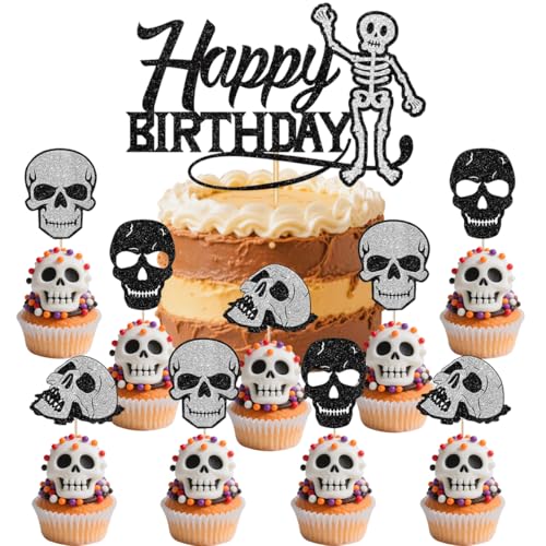 25 peças decoração caveira pastel, SANYUANHE Cupcake topper Halloween caveira, ideias decoração aniversário horror, adequado para aniversário de crianças, festas temáticas de Halloween