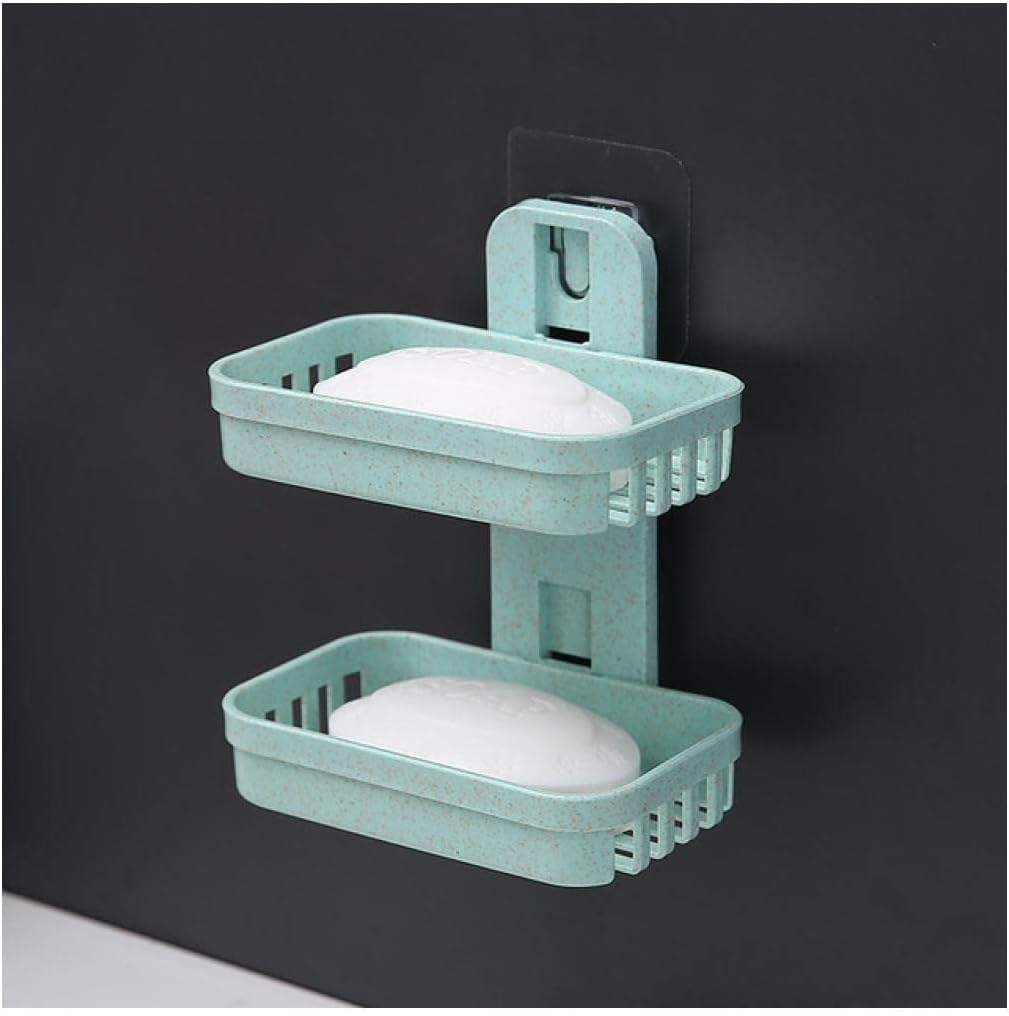 soap dish, Double No Punching Soap Box Sponge Storage Rack Shampoo Bar Holder Self Draining(F)