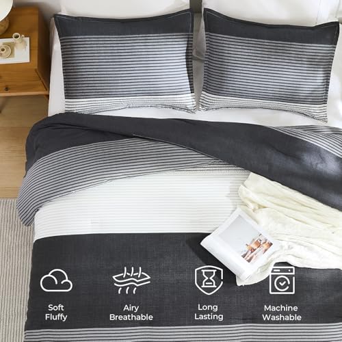 Litanika Full Size Comforter Sets Black White Grey - 3 Pieces Lightweight Bedding Set, All Season Down Alternative Comforter (1 Comforter, 2 Pillowcases) by Litanika - Image 5