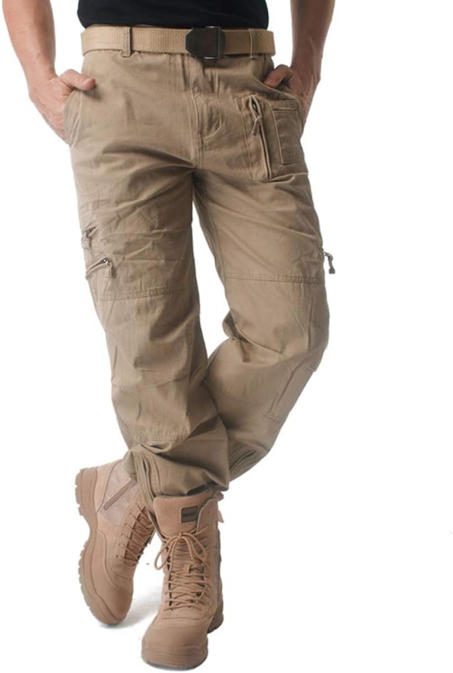 CRYSULLY Men's Cotton Multi-Pockets Work Pants Tactical Outdoor Military Army Cargo Pants (No Belt) - Image 2