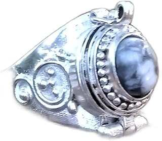Natural White Howlite Ring, Poison Box Ring, Oval ~ Gemstone Ring, White Howlite Jewelry, June Birthstone Ring, Openable Poison Ring, Vintage Box Ring, Poison Ring, Healing Ring, Locket Ring, White Turquoise Ring, Handmade Gemstone Jewelry, 925 Sterling Sliver Plated
