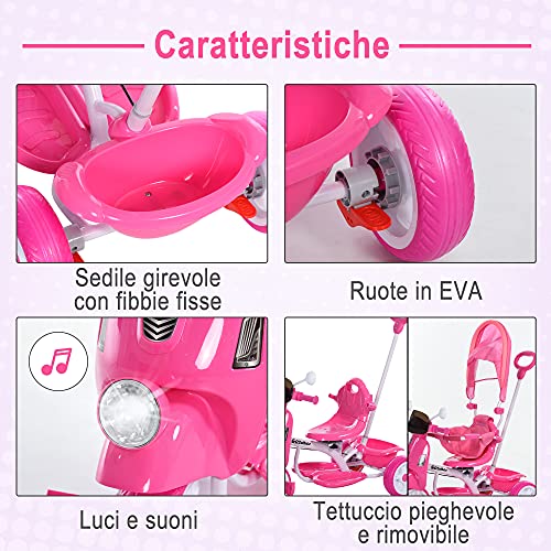 HOMCOM Triciclo a Forma di Moto per Bambini 18-72