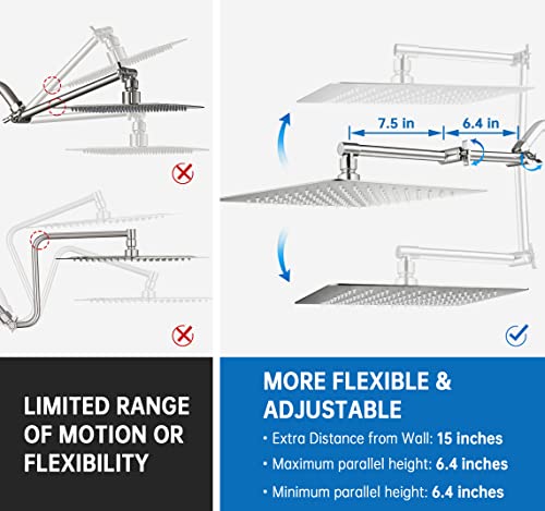 G-Promise All Metal 12 Inch Rainfall Shower Head With Handheld Spray Combo| 3 Settings Diverter|Adjustable Extension Arm With Lock Joints |71 Inches Stainless Steel Hose (Brushed Nickel) #TOP2