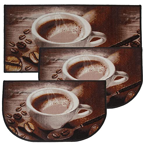 Kashi Home Kitchen Rug, Printed Area Rug, Durable Floor, Door Mat, Farmhouse Non-Slip Carpet Latex Backing Beautiful Design Coffee Bean 3pc Set (2 18x30 D Shape & 1 20x40)