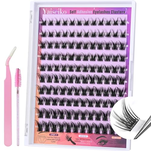 Self Adhesive Lash Clusters Natural Self Adhesive Lashes Clusters Press on Lashes No Glue Needed Wispy C Curl Individual Lashes Kit by Yaiseiko(120Pcs,10-16MM)