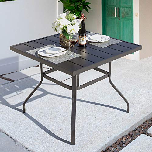 Image of NUU GARDEN 37 inch Outdoor Patio Table, 4 Person Steel Slat Square Dining Table with 1.57 inch Umbrella Hole, Slatted Top and Powder Coated Iron Frame for Patio, Garden and Balcony, Black
