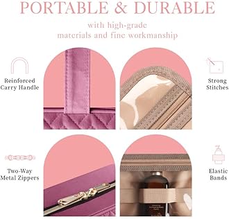 HOTOR Travel Toiletry Bag - Hanging Toiletry Bag for Women & Men, Makeup Bag/Big Comparment, Waterproof for Travel Accessories, Travel Essentials, Large, Rosewood-Pink