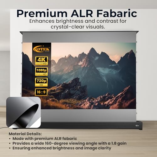 Image of OTEK FR84 84 Inch Motorized Floor Rising Projector Screen | 16:9 ALR Fabric Gain 1.8 | Remote Control Electric Floor Mount | Ambient Light Rejecting | Front Projection