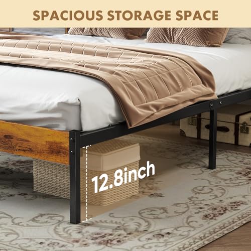 Image of NEWBULIG Full Size Bed Frame with Headboard, 800LBS Mattress Foundation with All Sturdy Metal Support, Under Bed Storage, No Box Spring Needed, Easy Assembly, Classic Rust Brown