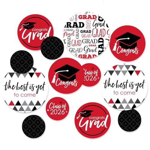 Big Dot of Happiness 2026 Red Graduation Party Giant Circle Confetti - Party Decorations - Large Confetti 27 Count