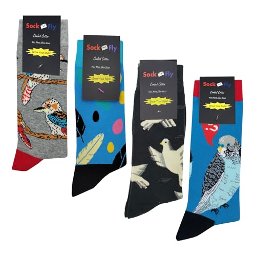 Bird Dress Socks 4 Pack Funny Novelty Crazy Fun Design Men Size 8-12 Cotton Casual Crew Colorful Funky Fancy Socks Gift for Men2