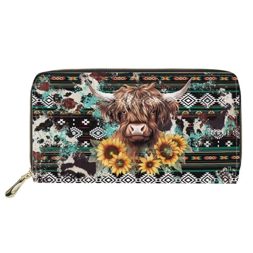 FOR U DESIGNS Trendy Wallet Women Slim Long Small Handbags Yak Sunflower Western Purse Thin Compact Wallets Money Clip Coin Pouch