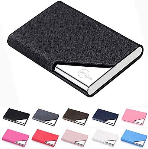 MUCO Business Name Card Holder Luxury PU Leather & Stainless Steel Multi Card Case Professional Credit Card Wallet Keep Your Business Cards Clean for Men & Women