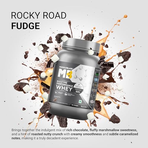 Image of MuscleBlaze Biozyme Performance Whey Protein Powder | Rocky Road Fudge (1kg / 2.2lbs) | 25g Protein Per Scoop | Clinically Tested 50% Higher Protein Absorption