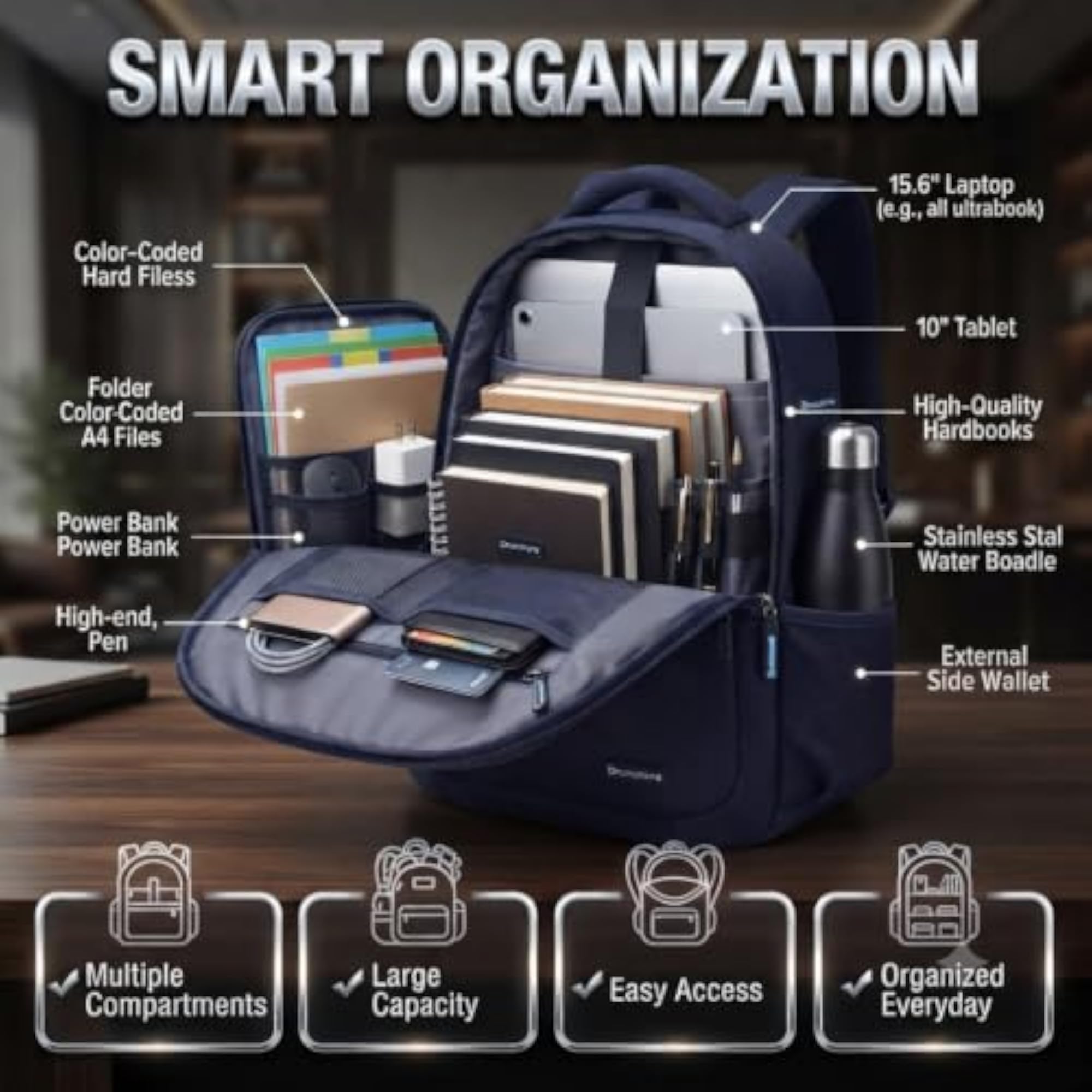 Water Resistant Laptop Backpack for Men & Women, 15.6 Inch