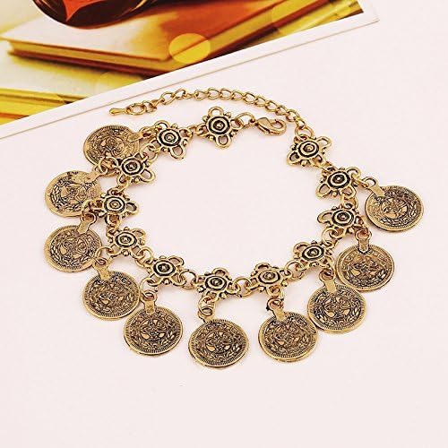 Vintage Engraved Coin Statement Bracelet Bohemian Tribal Ethnic Coins Tassel Barefoot Sandals Retro Boho Gypsy Anklet Foot Hand Chain Fashion Summer Beach Belly Dance Jewelry Accessories for Women2