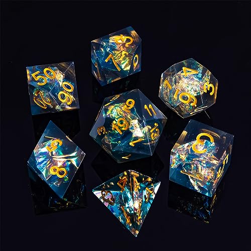 DND Dice Set Handmade 7 Accessories Sharp Edge Dice for Dungeons and Dragons TTRPG Games, Multi-Sided RPG Polyhedral Resin Sharp Edge Dice Roleplaying Games Shadowrun Pathfinder MTG