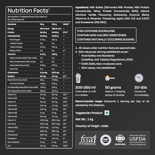 Image of Nutrabay Gold Vital Whey Protein Powder for Beginners with Added Vitamins & Minerals - Muscle Growth & Body Strength - 1kg, Gourmet Vanilla | Easy to Digest | 100% Authentic Imported Clean Protein