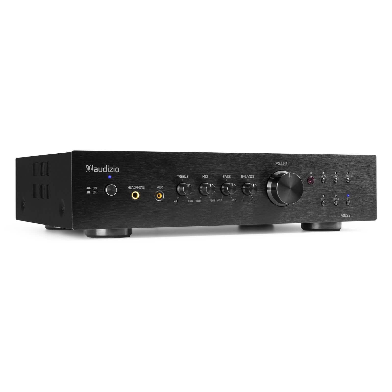 Audizio ARCO Tours de Son Hi-FI Stéréo 320W avec Amplificateur - Paire d’Enceintes Colonnes Noires, BT, USB et Optique - Installation Hi-FI Complète pour Salon, TV et Musique