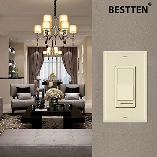 Image of BESTTEN 6 Pack Dimmer Wall Light Switch, Compatible with Dimmable LED, CFL, Incandescent and Halogen Bulb, Single Pole or 3-Way Dimmer Switches, 120VAC, Decorator Wallplate Included, Almond